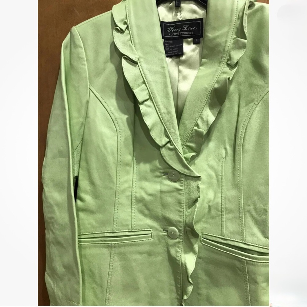 Lime Ruffled Leather Jacket - Picture 3 of 6